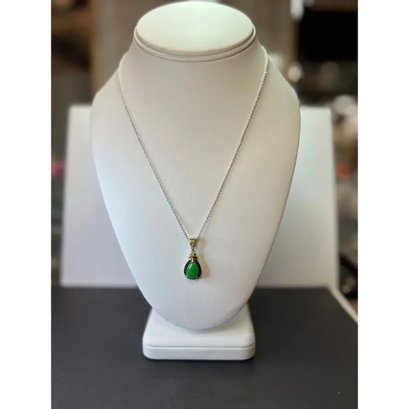 Jade and spinel teardrop sterling silver pendant and chain necklace - Picture 5 of 11